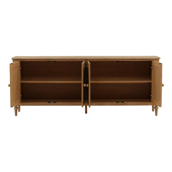 Marcella Pine and Oak Veneer Sideboard, Natural, open door view
