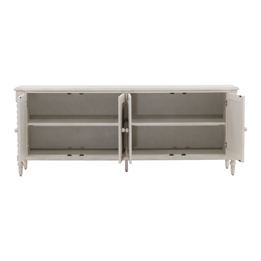 Marcella Pine and Oak Veneer Sideboard, White, open door view