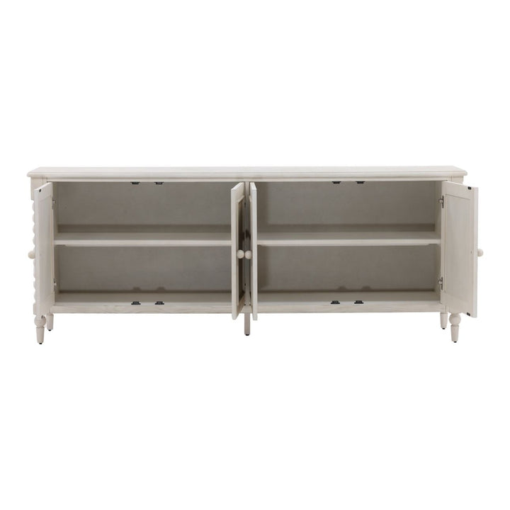 Marcella Pine and Oak Veneer Sideboard, White, open door view