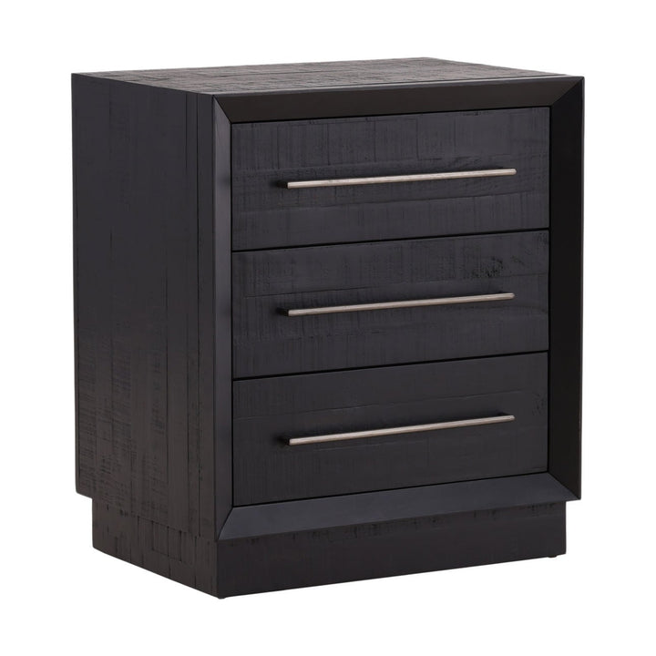 Hudson Black Pine Nightstand, three-quarter studio view