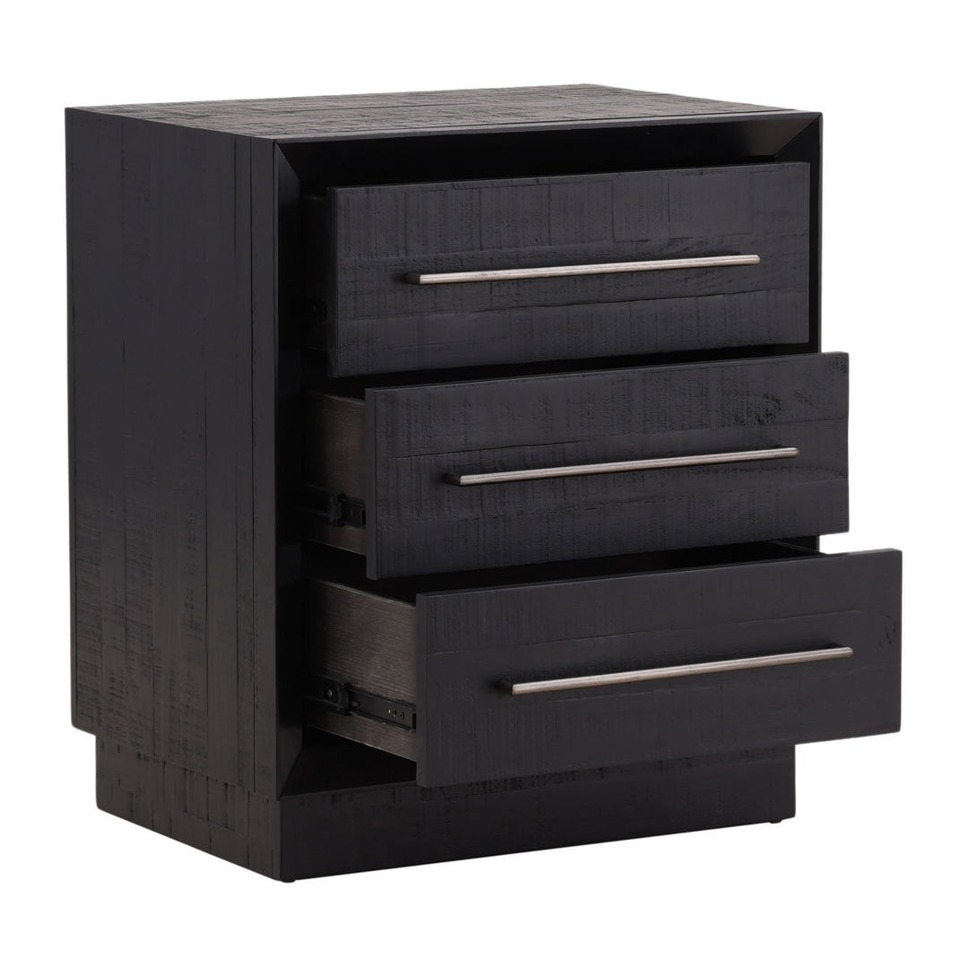 Hudson Black Pine Nightstand, open door view