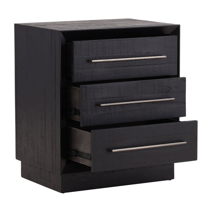 Hudson Black Pine Nightstand, open door view