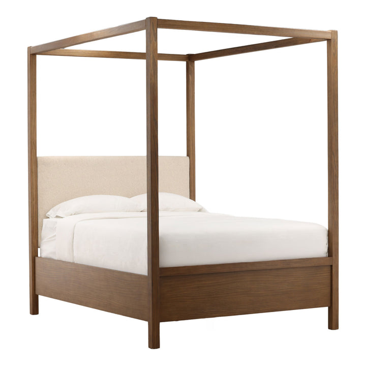 Emery Boucle and Pine Bed, Queen · Dark Brown, three-quarter studio view
