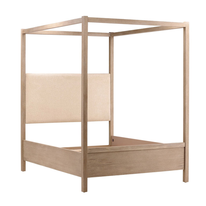 Emery Boucle and Pine Bed, Queen · Light Warm Wash, back three quarter view