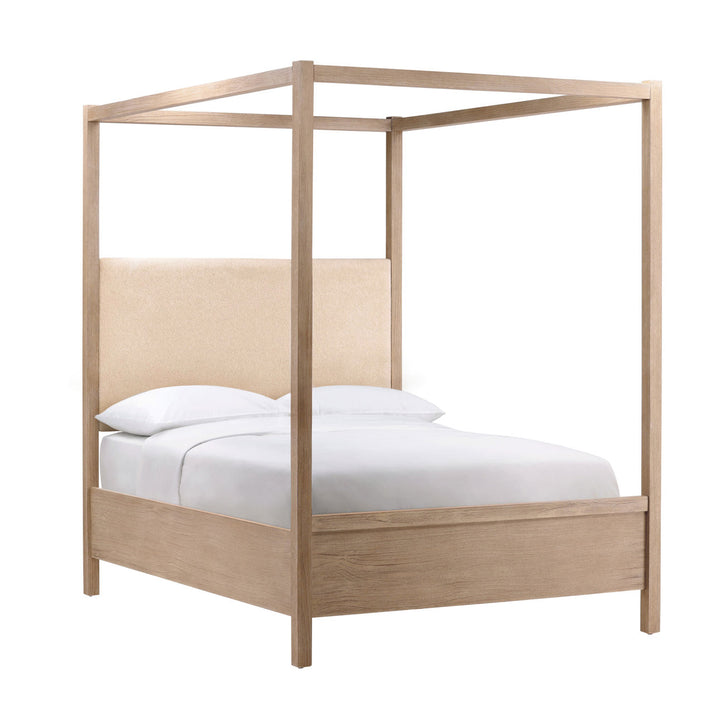 Emery Boucle and Pine Bed, Queen · Light Warm Wash, three-quarter studio view