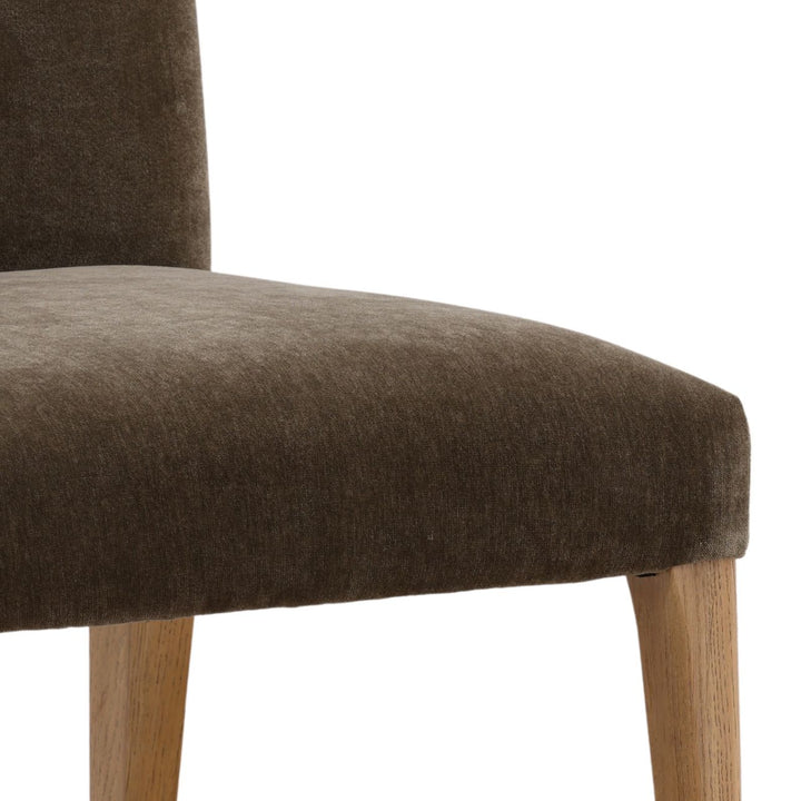Thea Upholstered Oak Dining Chairs, Set of 2, Olive Velvet, detail 2 view