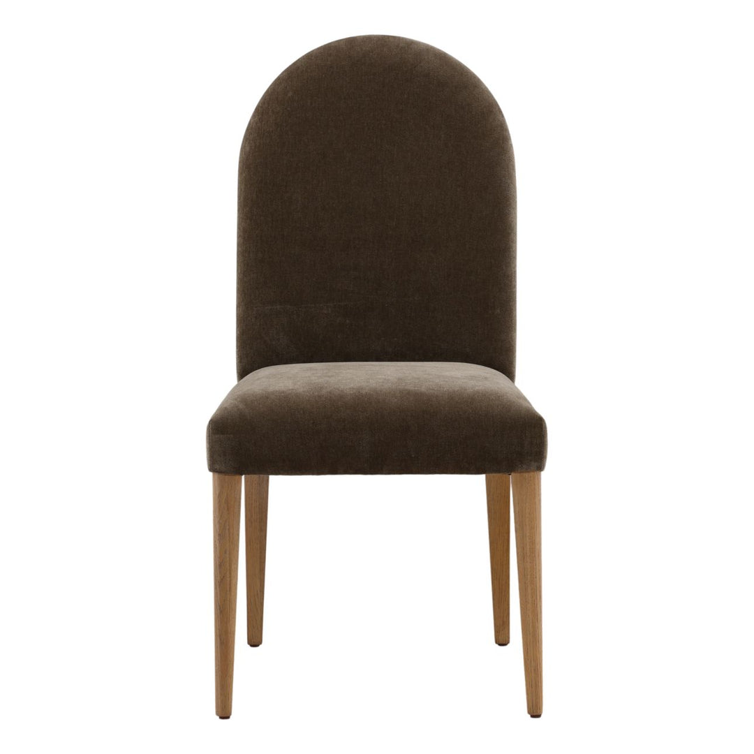 Thea Upholstered Oak Dining Chairs, Set of 2, Olive Velvet, front view