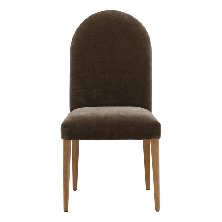 Thea Upholstered Oak Dining Chairs, Set of 2, Olive Velvet, front view