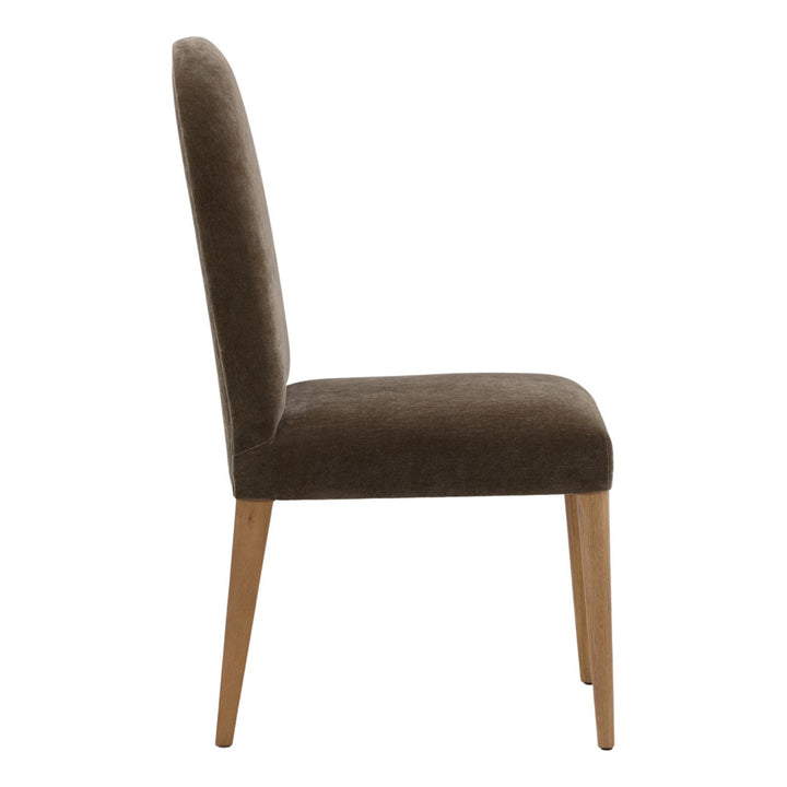 Thea Upholstered Oak Dining Chairs, Set of 2, Olive Velvet, profile view