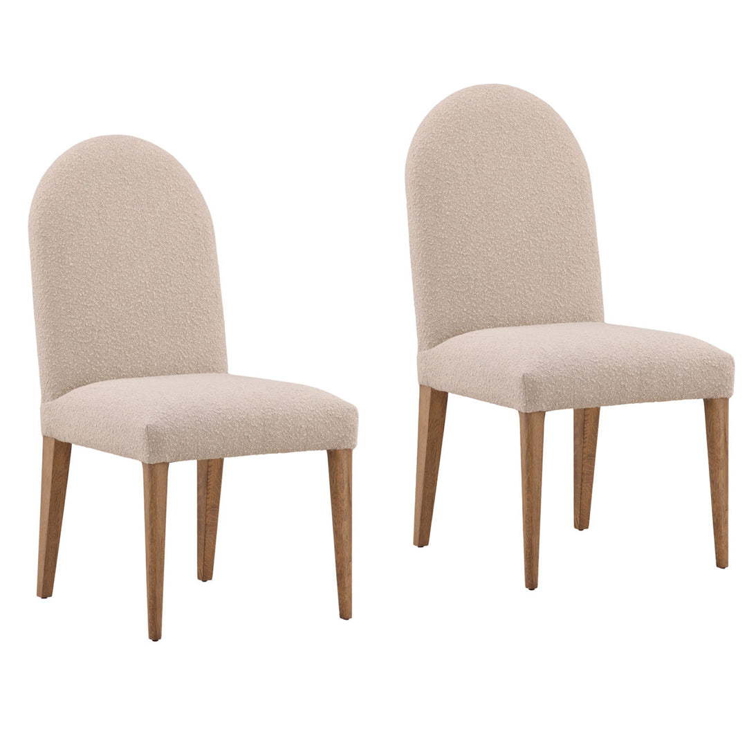 Thea Upholstered Oak Dining Chairs, Set of 2, Sand Boucle, three-quarter studio view