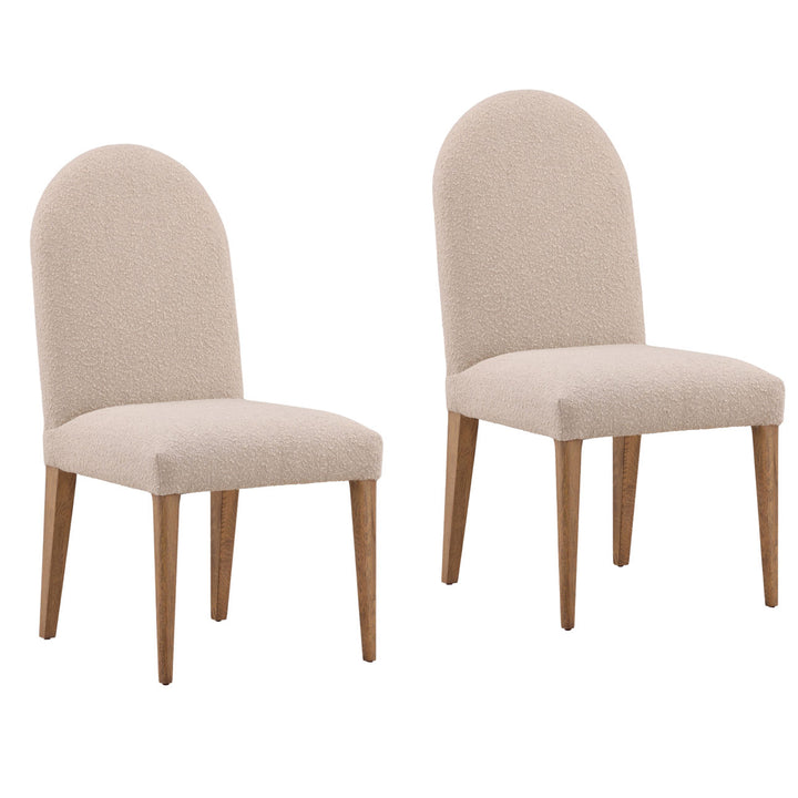 Thea Upholstered Oak Dining Chairs, Set of 2, Sand Boucle, three-quarter studio view