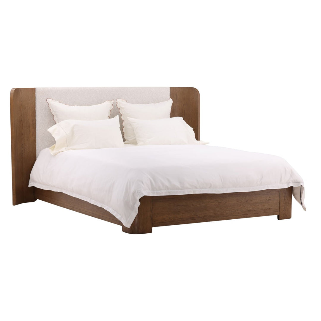 Chatham Cream Boucle and Oak Bed, Eastern King, three-quarter studio view