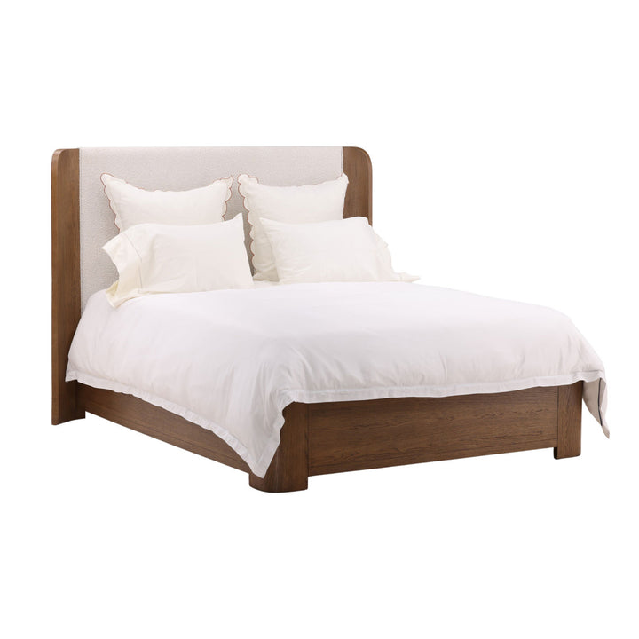 Chatham Cream Boucle and Oak Bed, Queen, three-quarter studio view