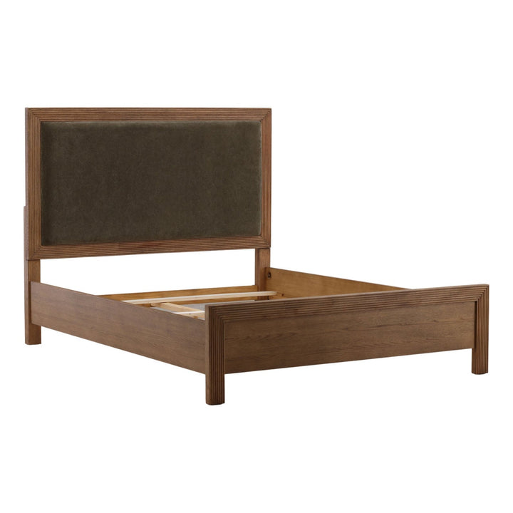 Toren Olive Velvet Bed, back three quarter view