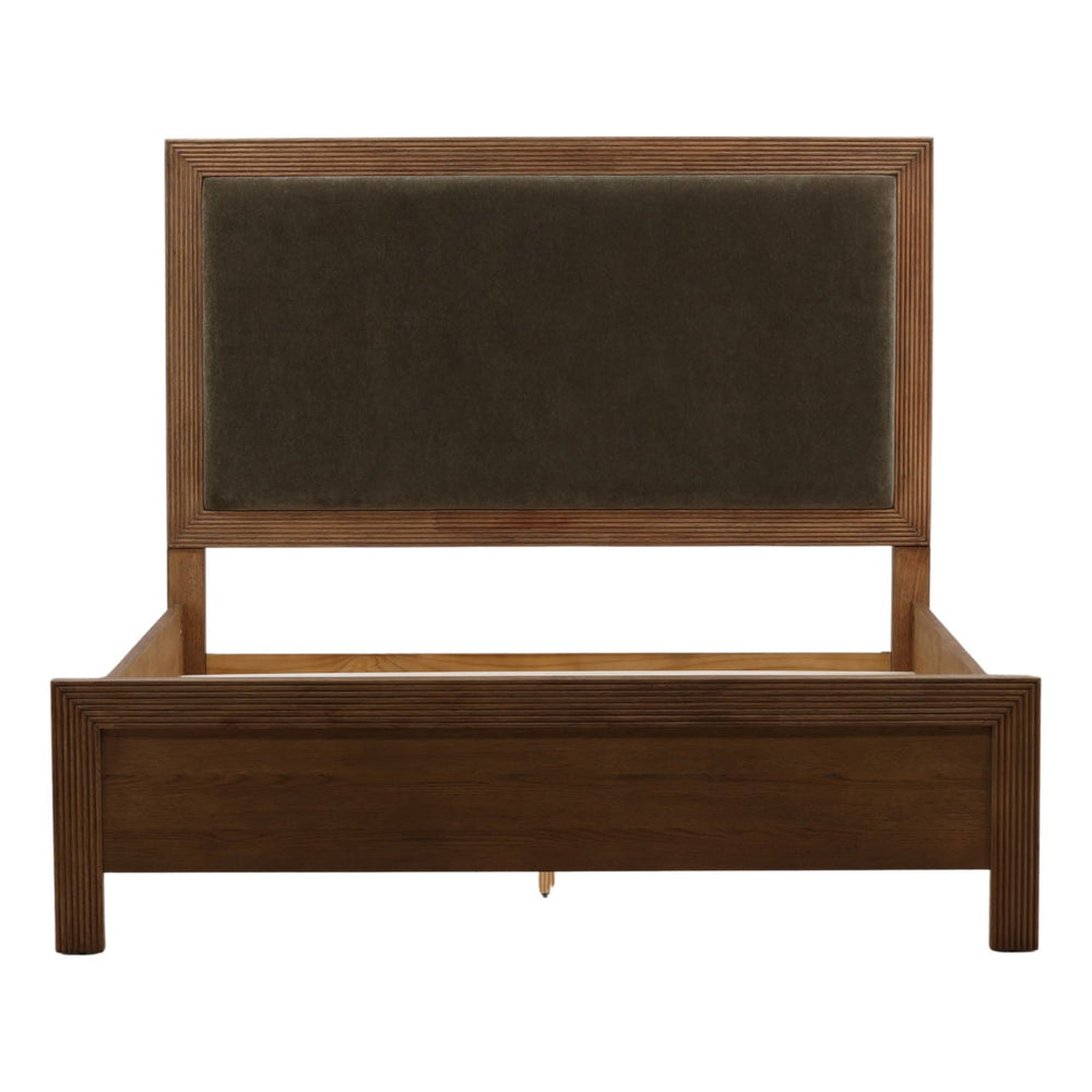 Toren Olive Velvet Bed, front view