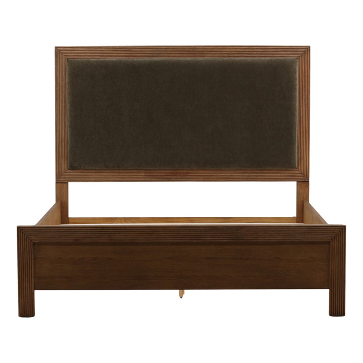 Toren Olive Velvet Bed, front view