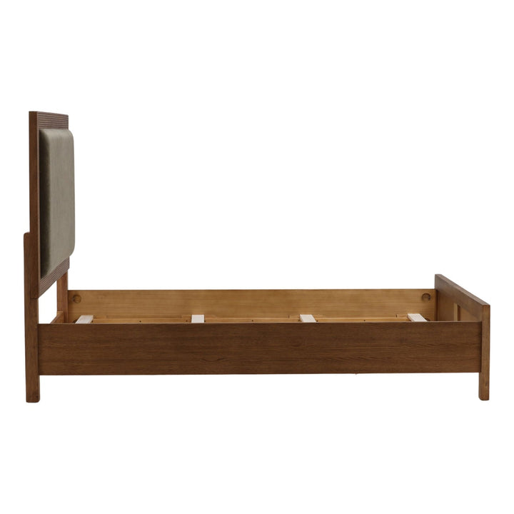 Toren Olive Velvet Bed, profile view