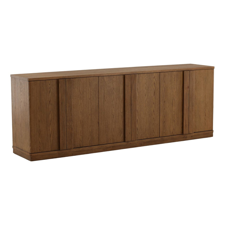 Eton Oak Veneer Sideboard, Dark Brown, three-quarter studio view