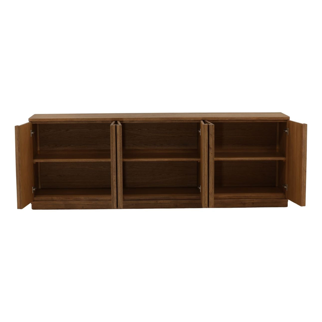 Eton Oak Veneer Sideboard, Dark Brown, open door view