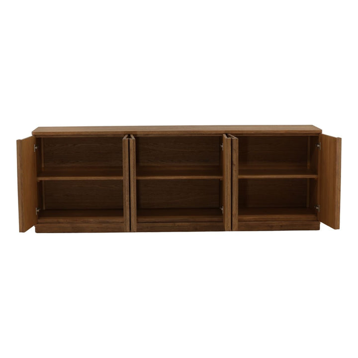 Eton Oak Veneer Sideboard, Dark Brown, open door view