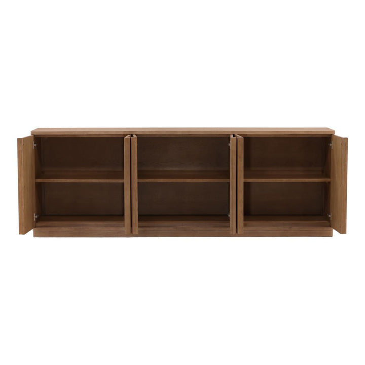 Eton Oak Veneer Sideboard, Light Warm Wash, open door view