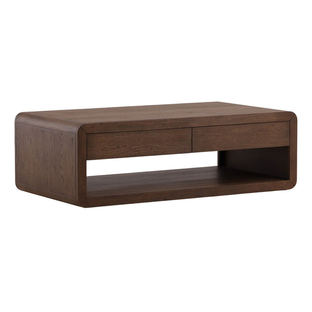 Kellan Oak Veneer Coffee Table, three-quarter studio view