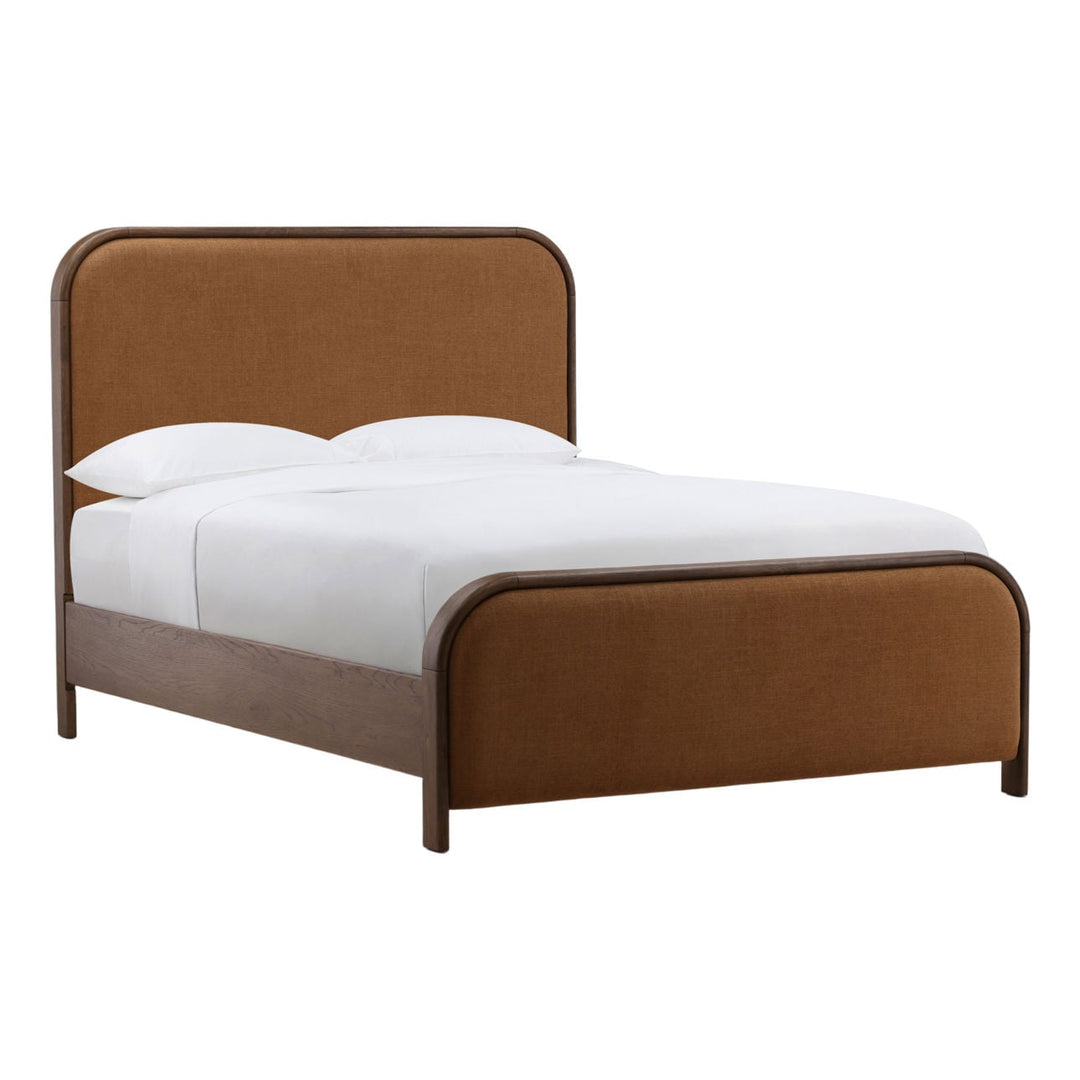 Gideon Brown Upholstered Bed, three-quarter studio view