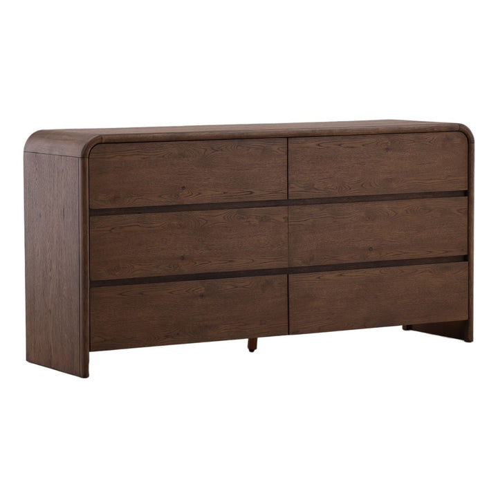 Amara Dark Oak Veneer Dresser, three-quarter studio view