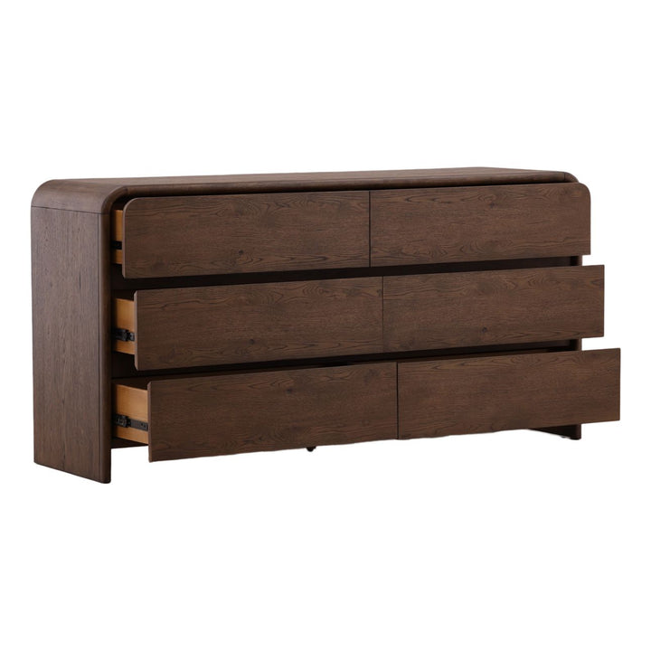 Amara Dark Oak Veneer Dresser, open door view