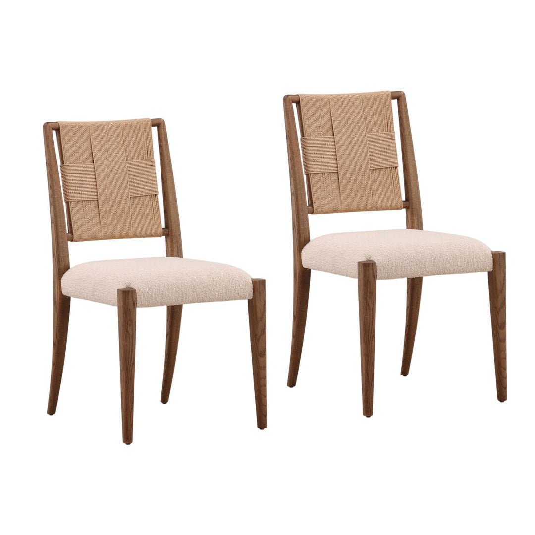 Shay Boucle and Oak Dining Chairs, Set of 2, three-quarter studio view