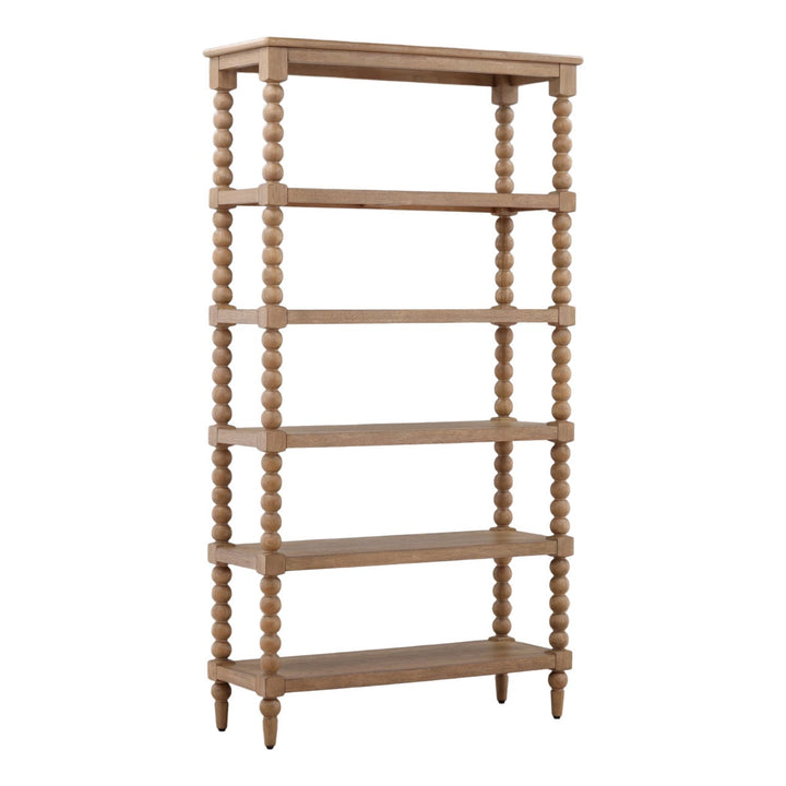 Marina Wood Bookcase, three-quarter studio view