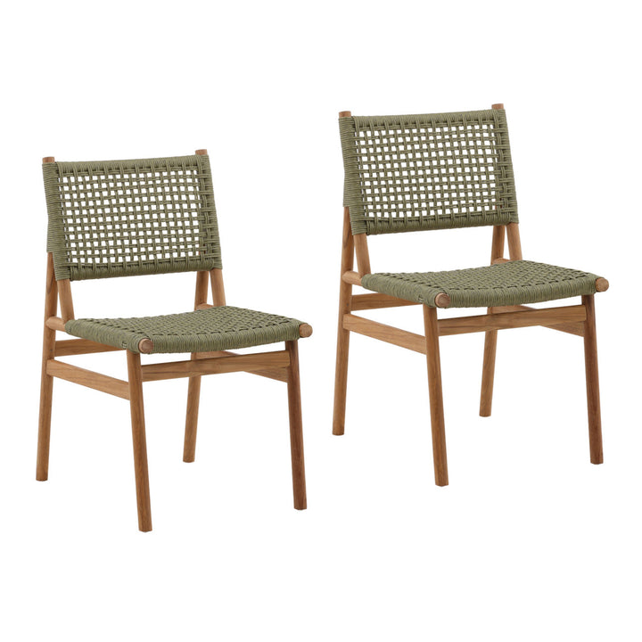 Franca Green Rattan Outdoor Dining Chairs, Set of 2, three-quarter studio view
