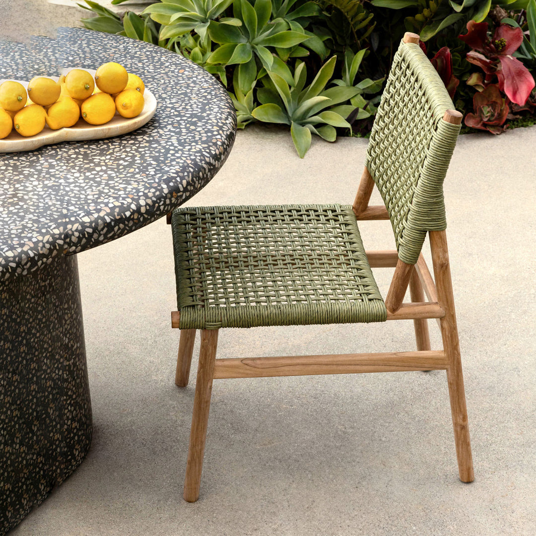 Franca Green Rattan Outdoor Dining Chairs, Set of 2, lifestyle view