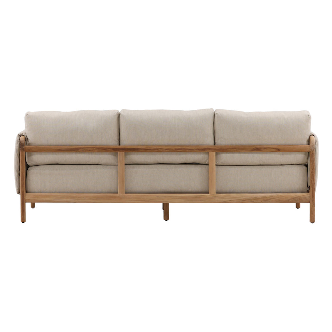 Milren Beige Teak Outdoor Sofa, back view