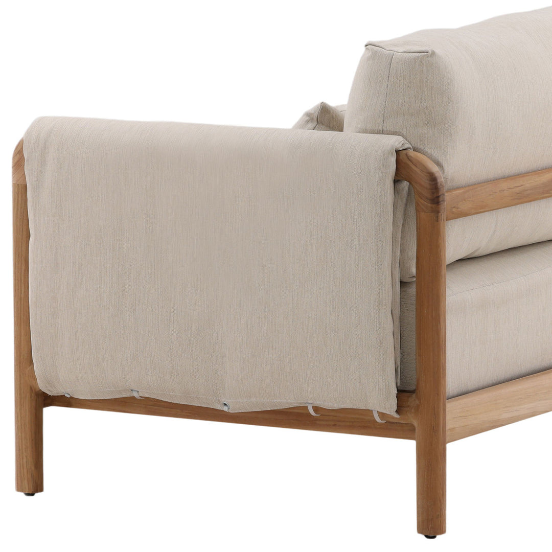 Milren Beige Teak Outdoor Sofa, detail 2 view