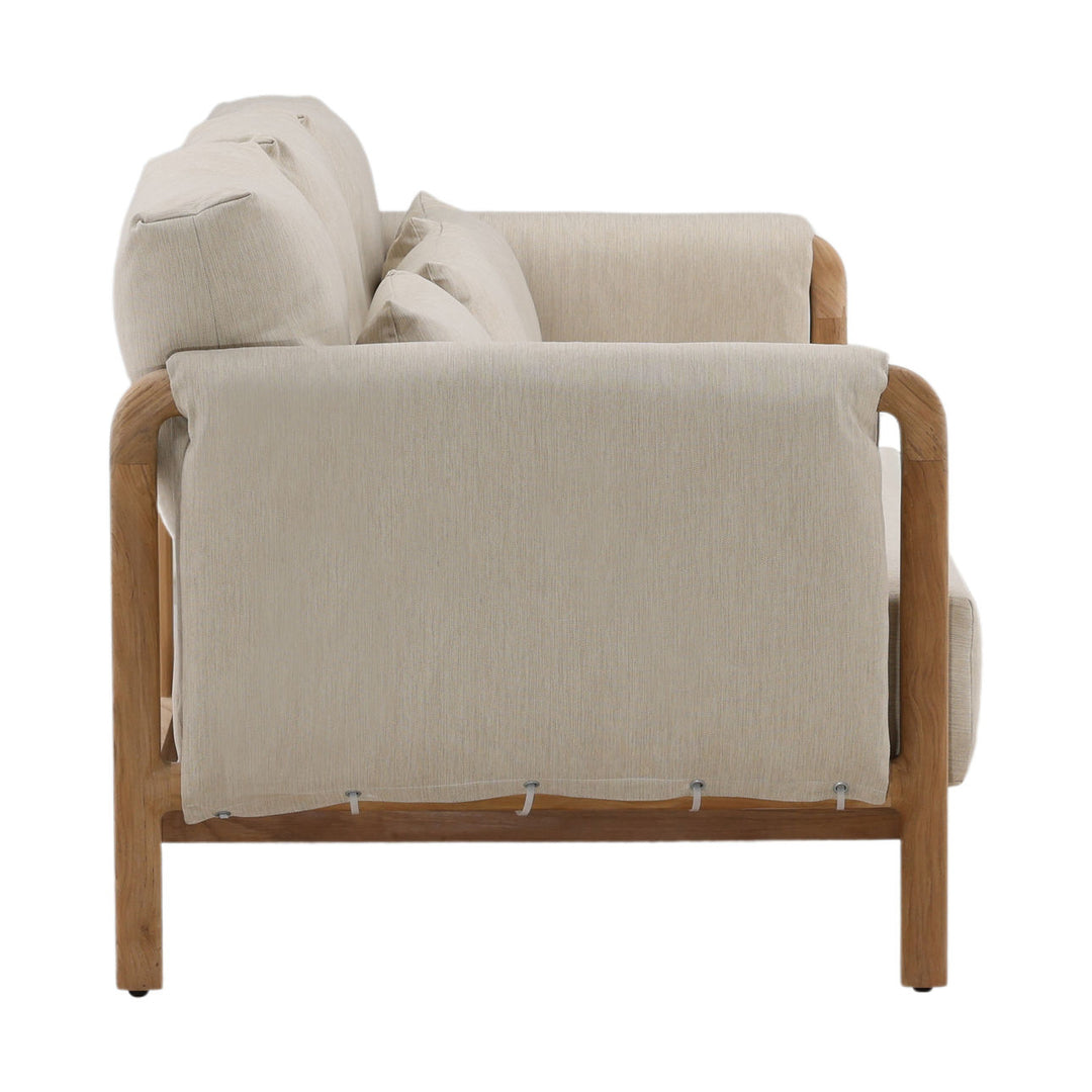 Milren Beige Teak Outdoor Sofa, profile view