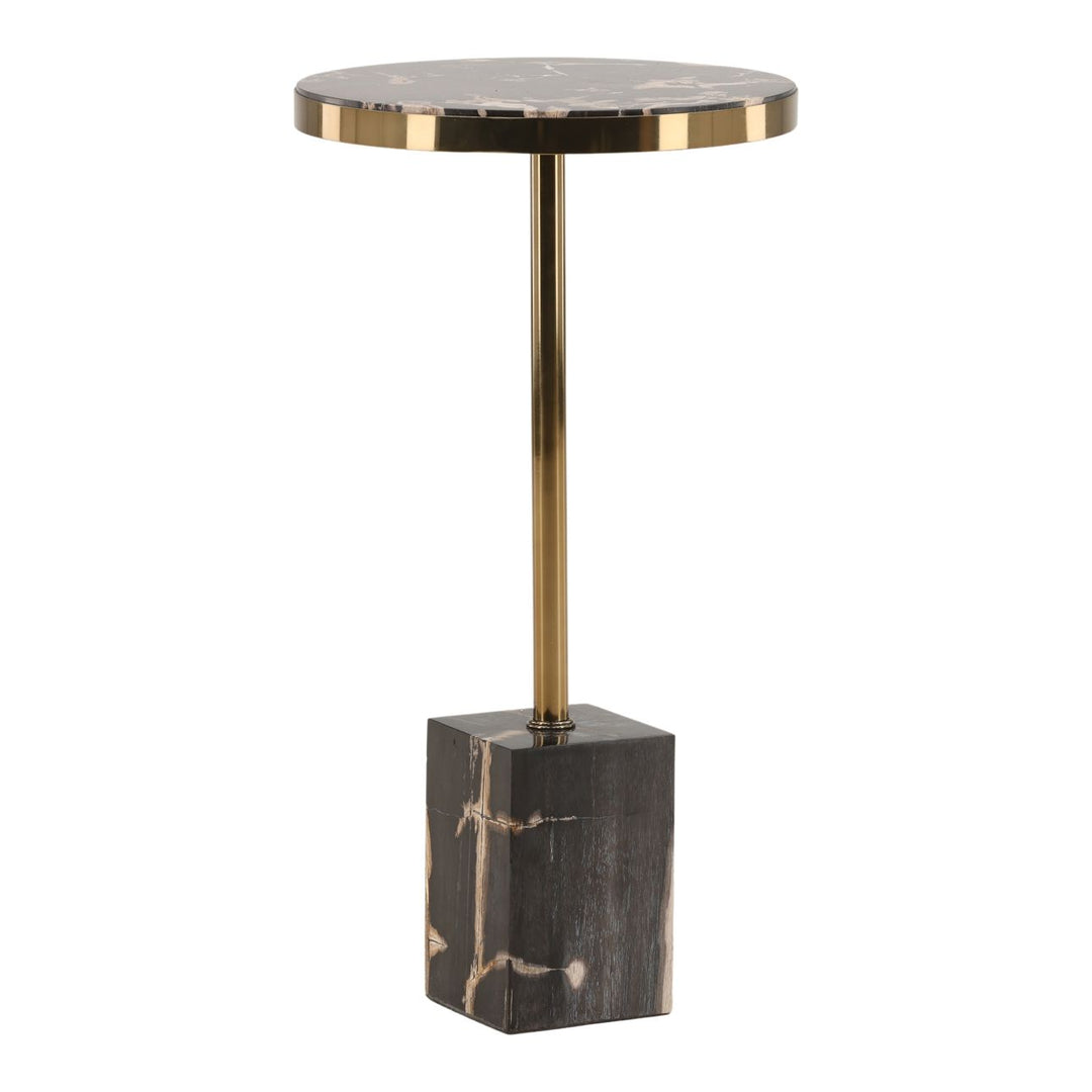 Wren Petrified Wood Side Table, three-quarter studio view