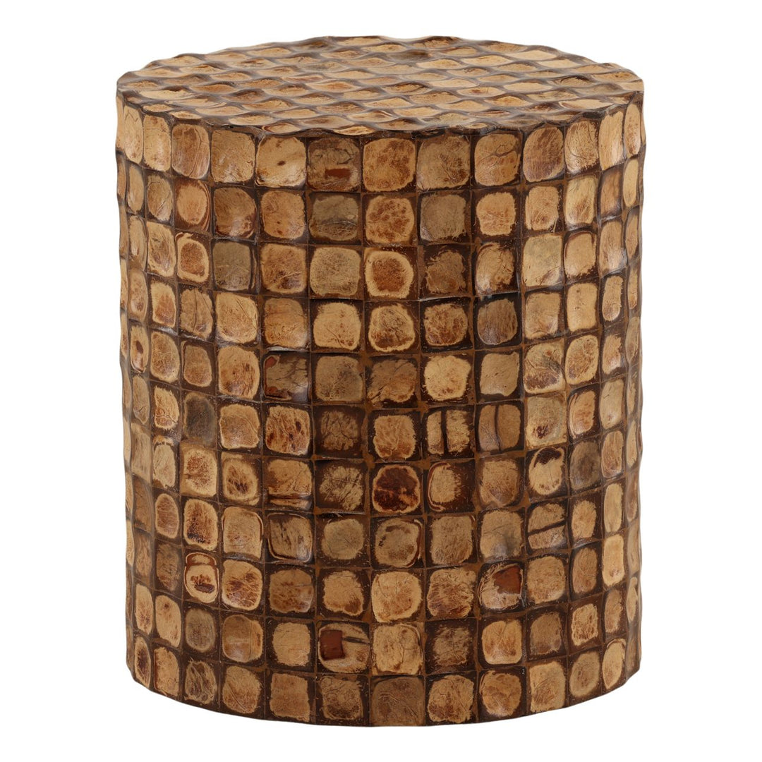Rhea Coconut Shell Side Table, three-quarter studio view
