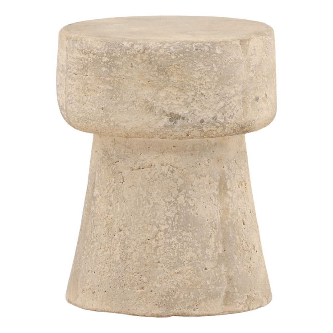Seda Stone Outdoor Side Table, three-quarter studio view