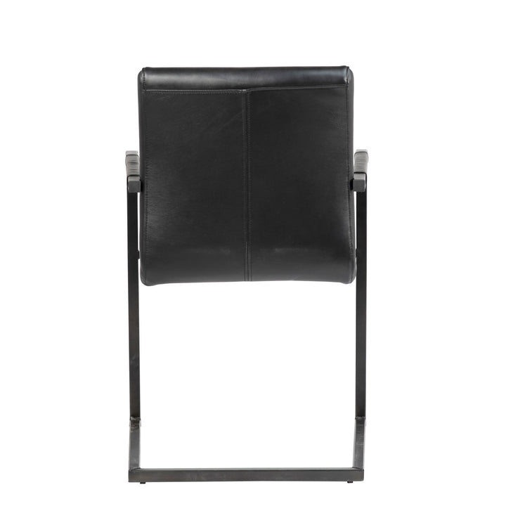 Faelan Black Leather and Steel Dining Chair, back view