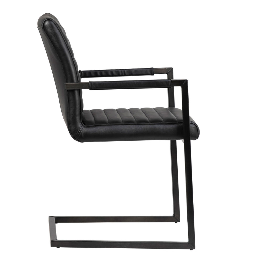 Faelan Black Leather and Steel Dining Chair, profile view