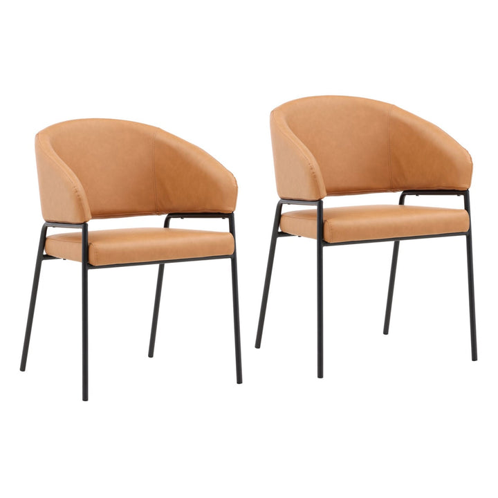 Cathrin Dining Chairs, Set of 2, Camel Faux Leather, three-quarter studio view