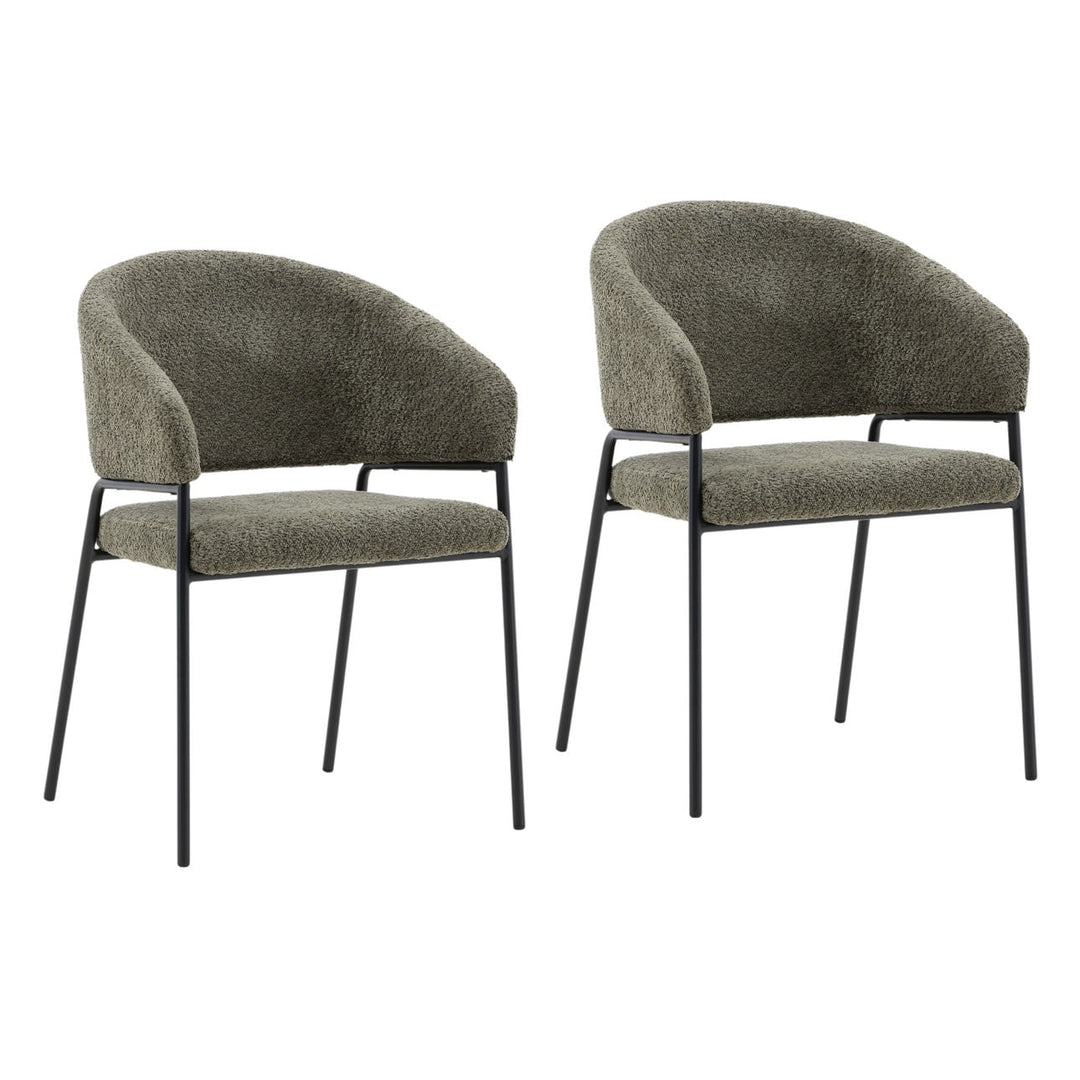 Cathrin Dining Chairs, Set of 2, Olive Boucle, three-quarter studio view