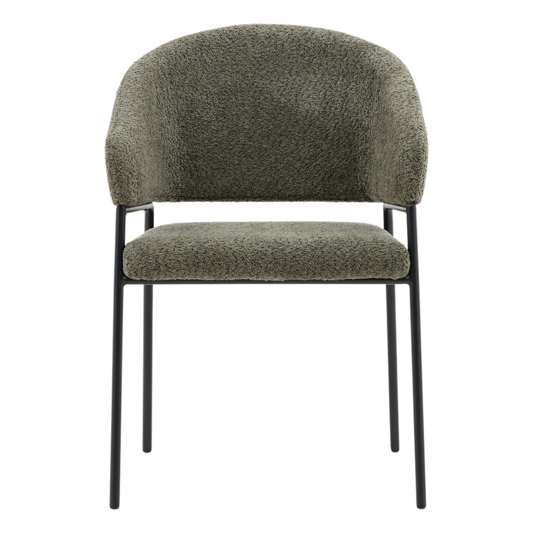 Cathrin Dining Chairs, Set of 2, Olive Boucle, front view