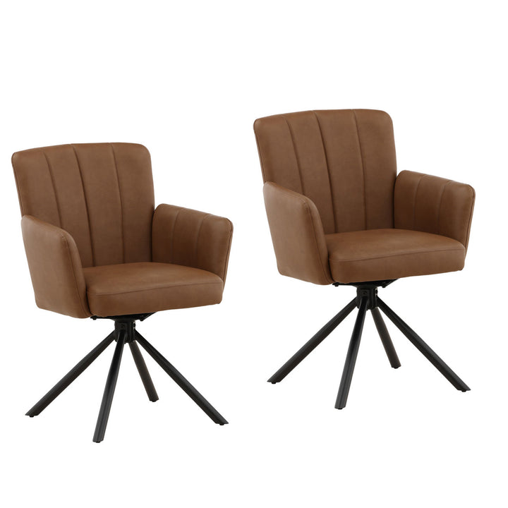 Stevan Cognac Swivel Dining Chairs, Set of 2, three-quarter studio view