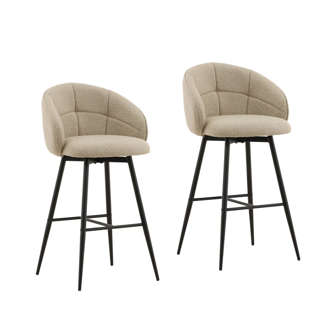 Aylen Sand Boucle Bar Stools Set of 2, three-quarter studio view