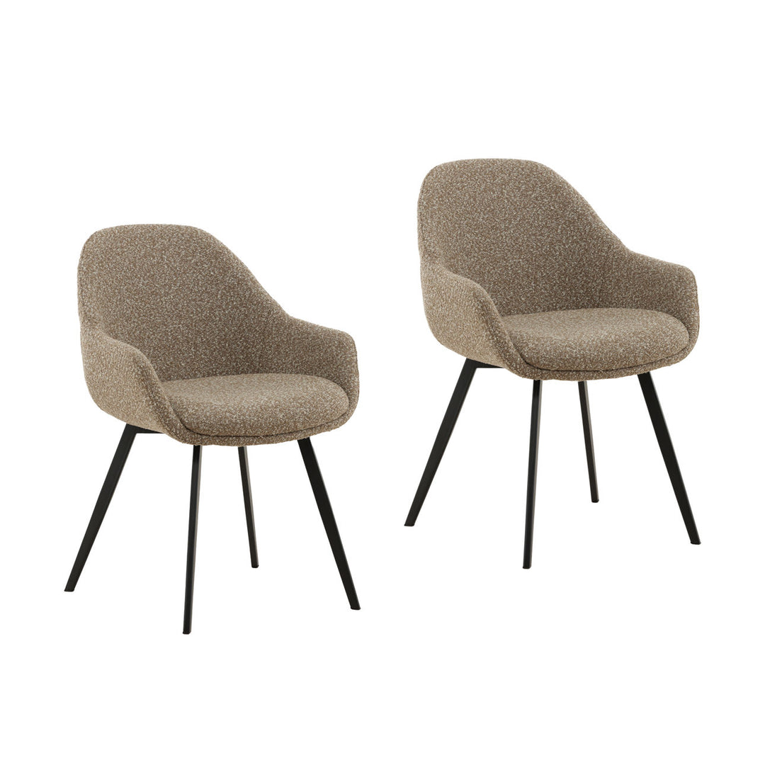 Shay Coffee Boucle Dining Chairs, Set of 2, three-quarter studio view