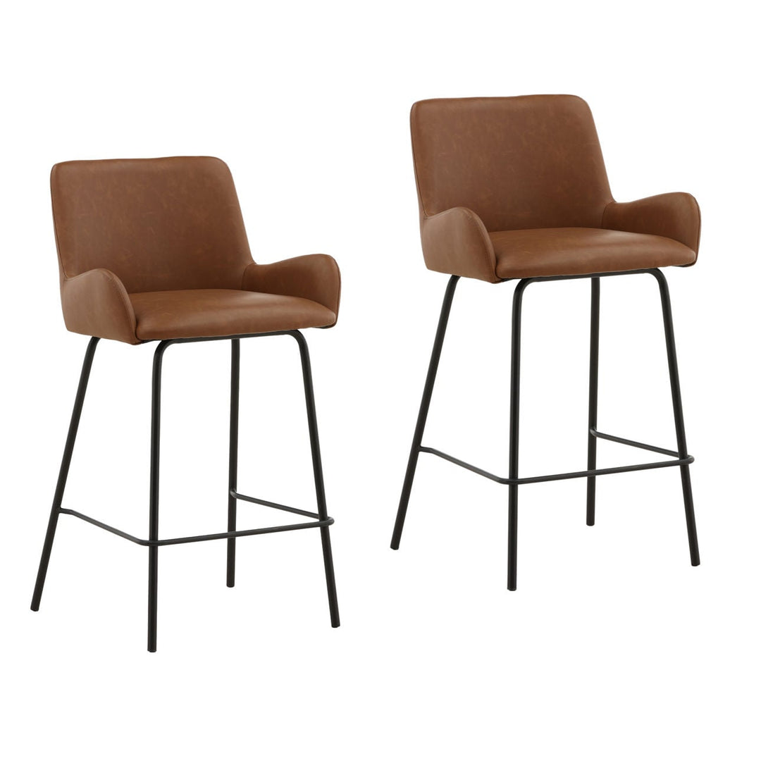 Zamelle Saddle Counter Stools Set of 2, three-quarter studio view