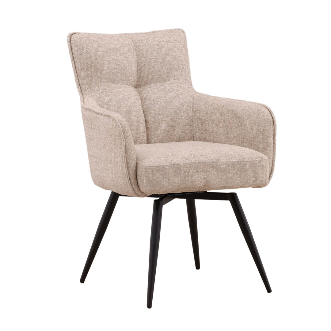 Adeline Chenille Dining Chair, Beige and Black, three-quarter studio view
