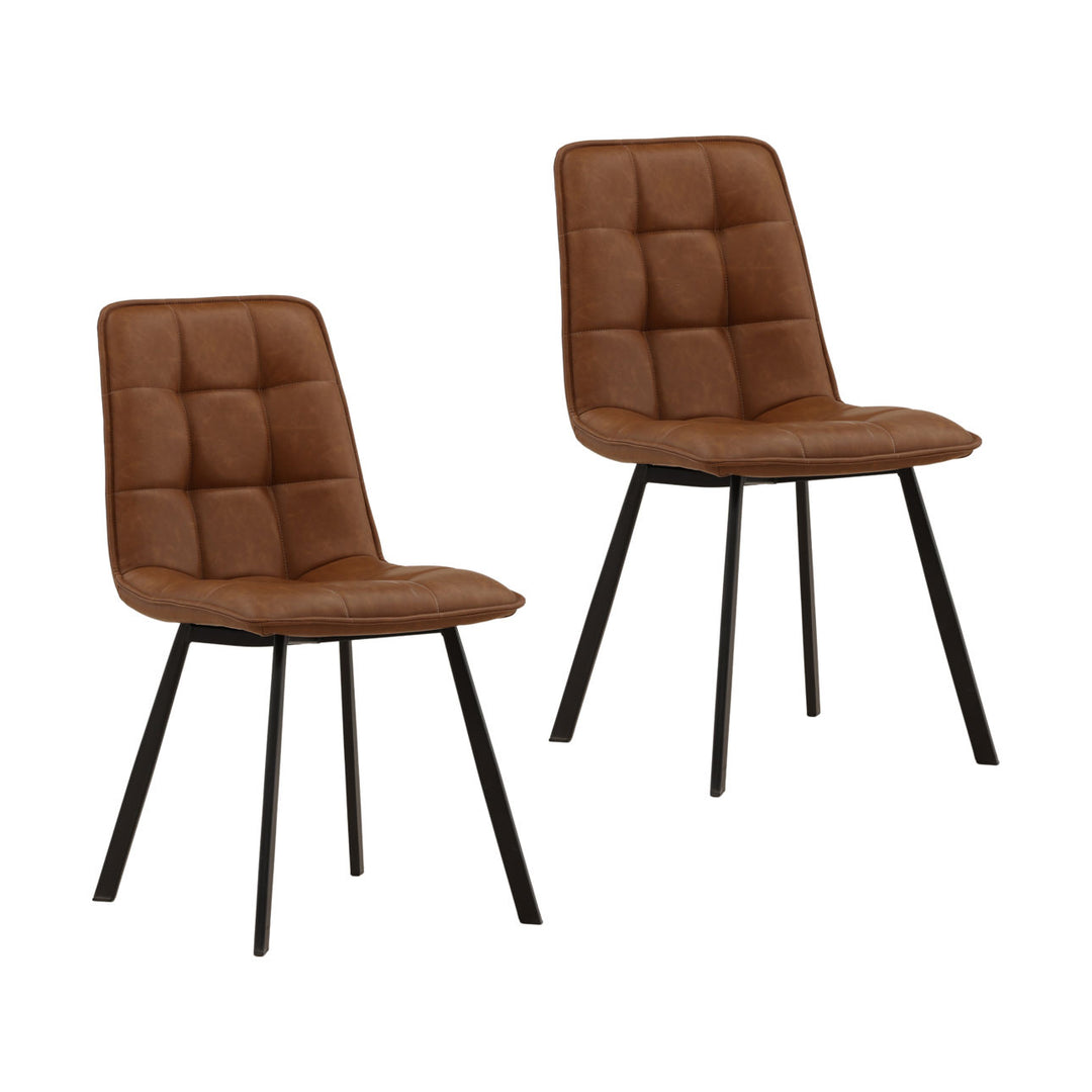 Izel Faux Leather Dining Chairs, Set of 2, Brown and Black, three-quarter studio view
